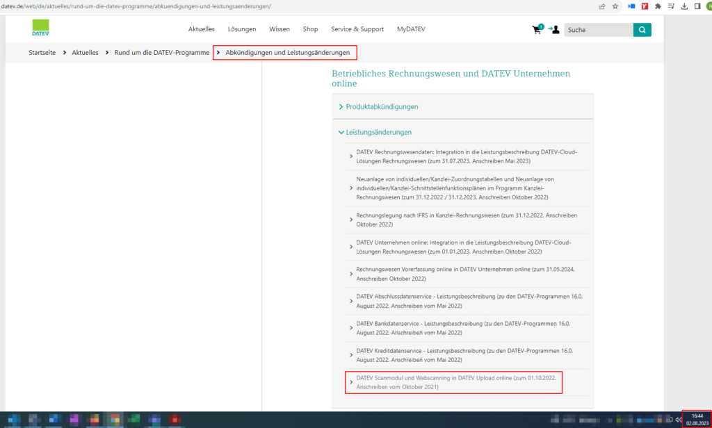 Abkündigungen DATEV eG - Scanmodul ja, Belegtransfer nein!